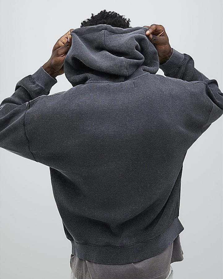 river island Black Washed Zip Through Hoodie