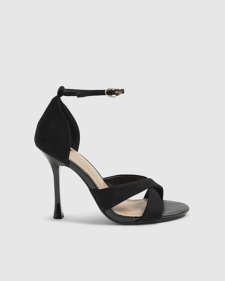 River Island Black Wide Fit Cross Over Strap Heels