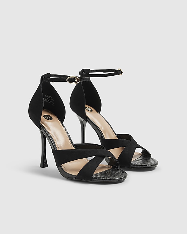 River Island Black Wide Fit Cross Over Strap Heels