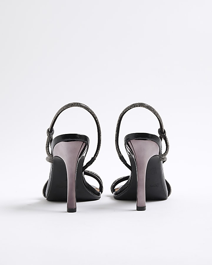 River Island Black Wide Fit Diamante Strappy Heels