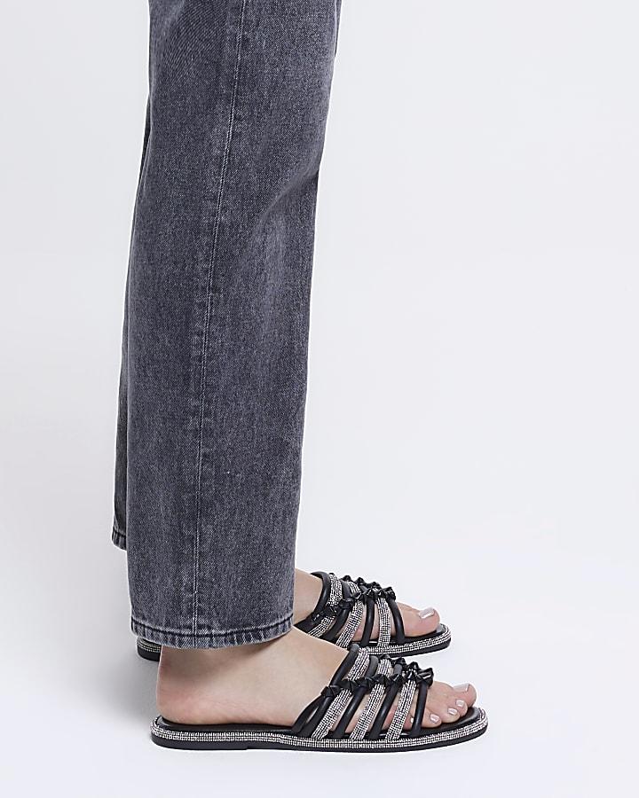 River Island Black Wide Fit Embellished Sliders