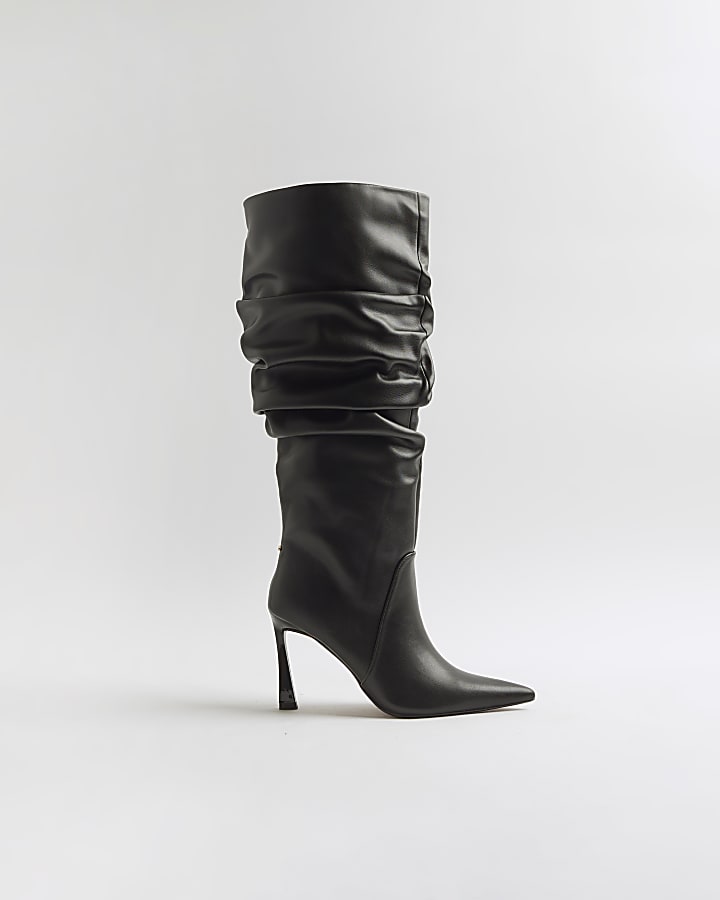 River Island Black Wide Fit Slouch High Leg Boots