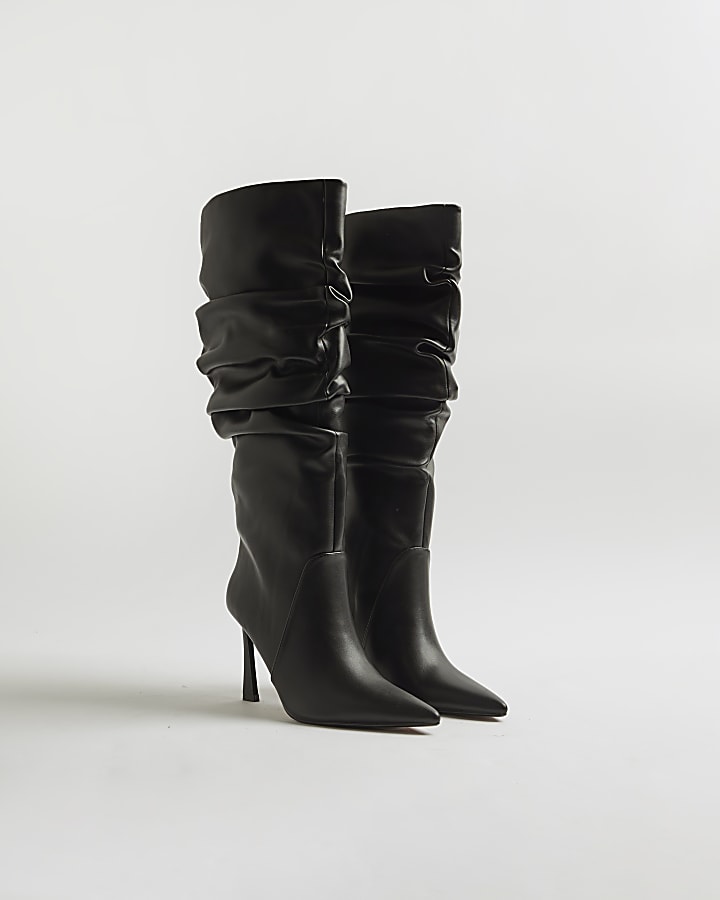 River Island Black Wide Fit Slouch High Leg Boots