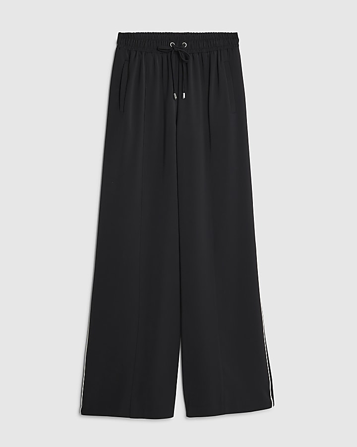 river island Black Wide Leg Side Striped Joggers