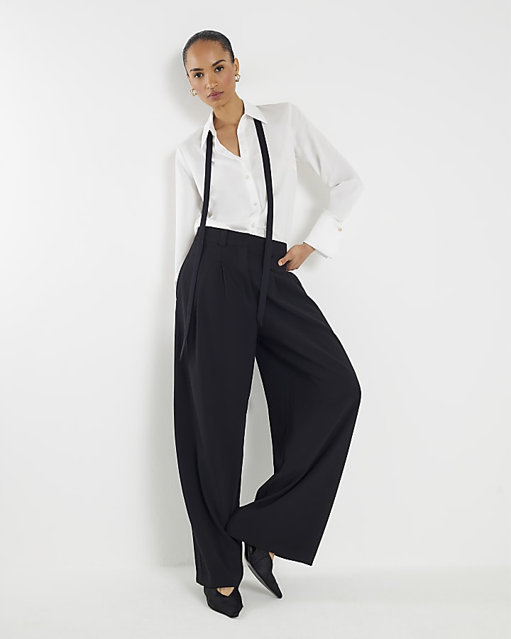 River Island Black Wide Leg Tailored Trousers