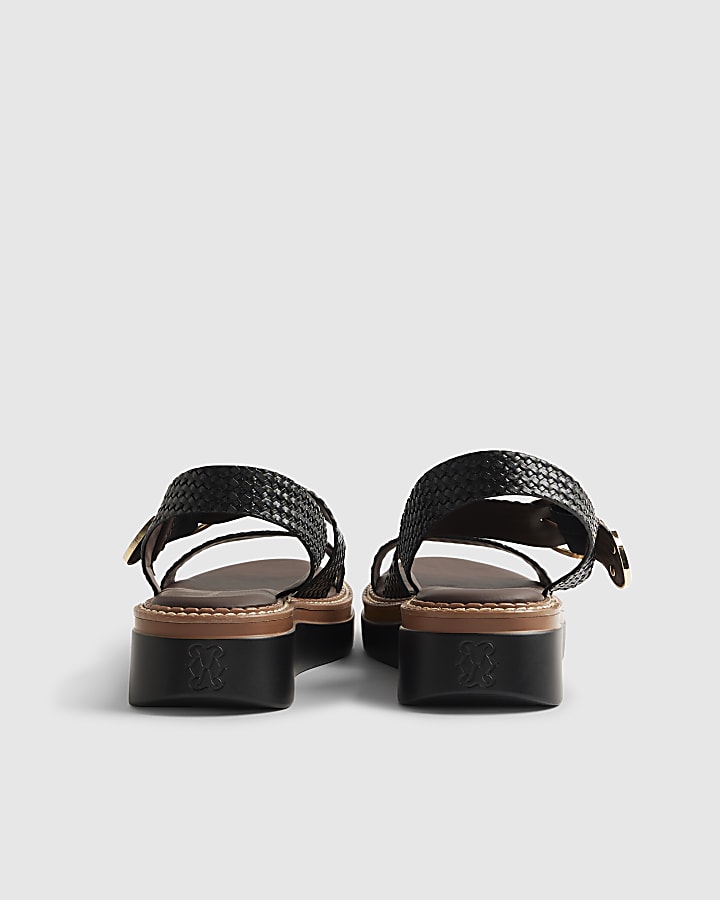 River Island Black Woven Buckle Flatform Sandals