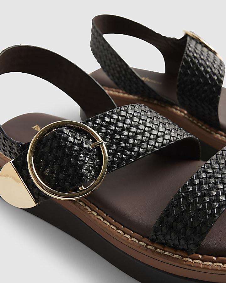 River Island Black Woven Buckle Flatform Sandals
