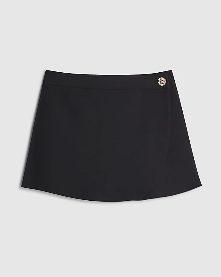 river island Black Wrap Button Detail Skort