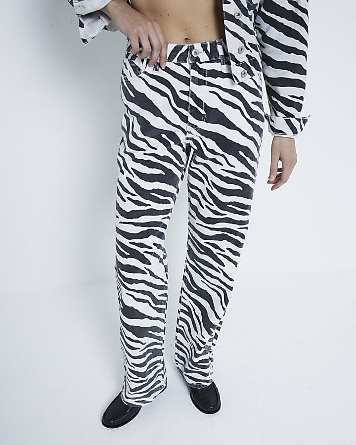River Island Black Zebra Relaxed Straight Jeans