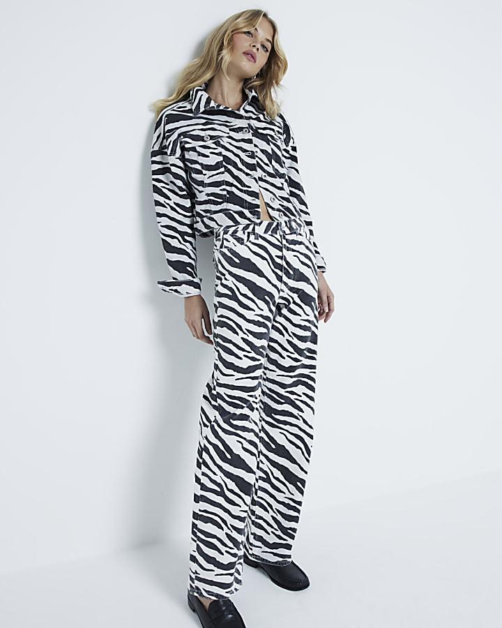 River Island Black Zebra Relaxed Straight Jeans
