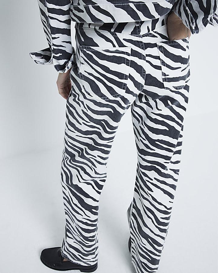 River Island Black Zebra Relaxed Straight Jeans