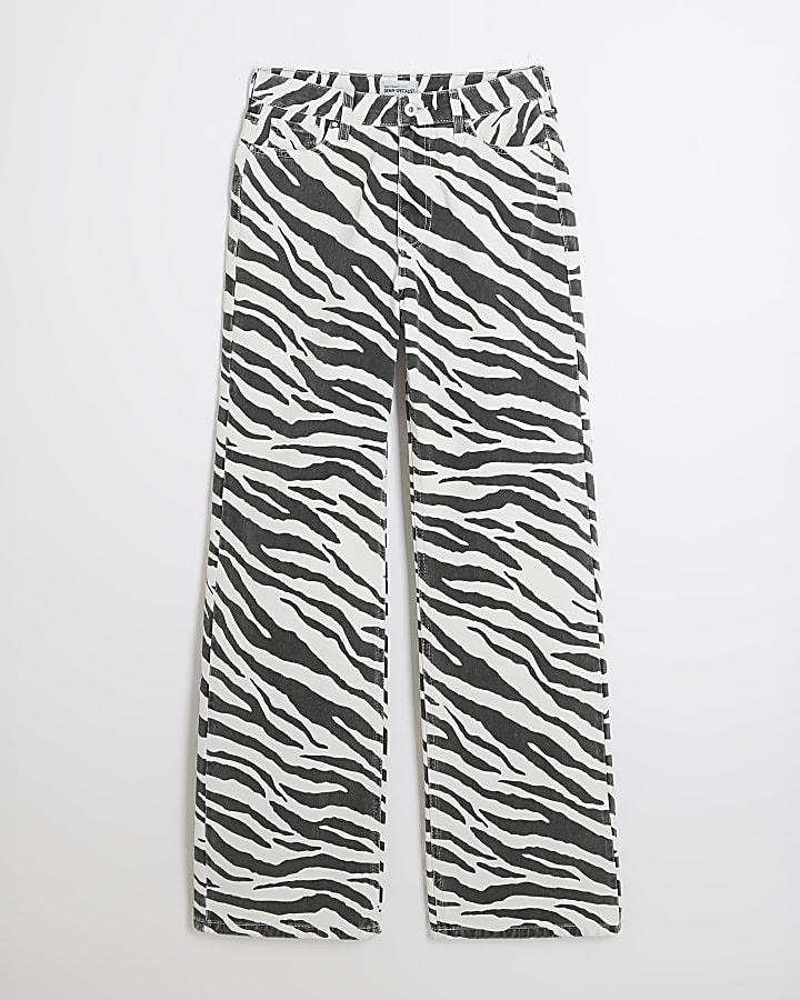 river island Black Zebra Relaxed Straight Jeans
