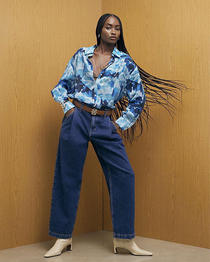 River Island Blue Abstract Print Blouse