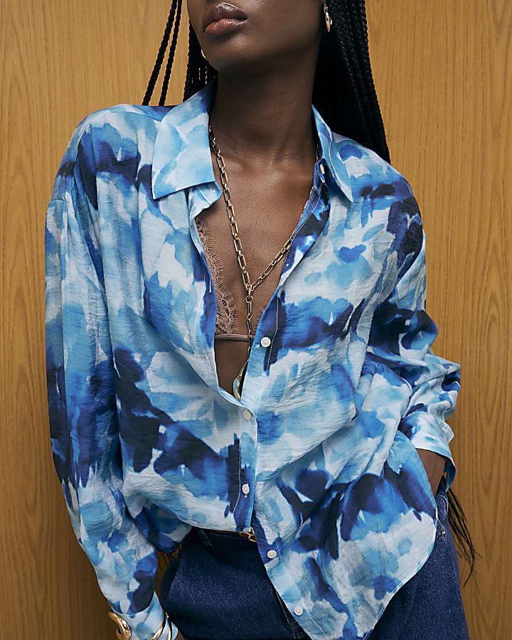 River Island Blue Abstract Print Blouse