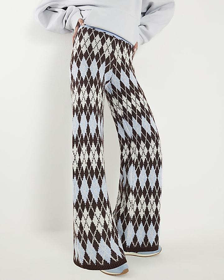 River Island Blue Argyle Knit Trousers