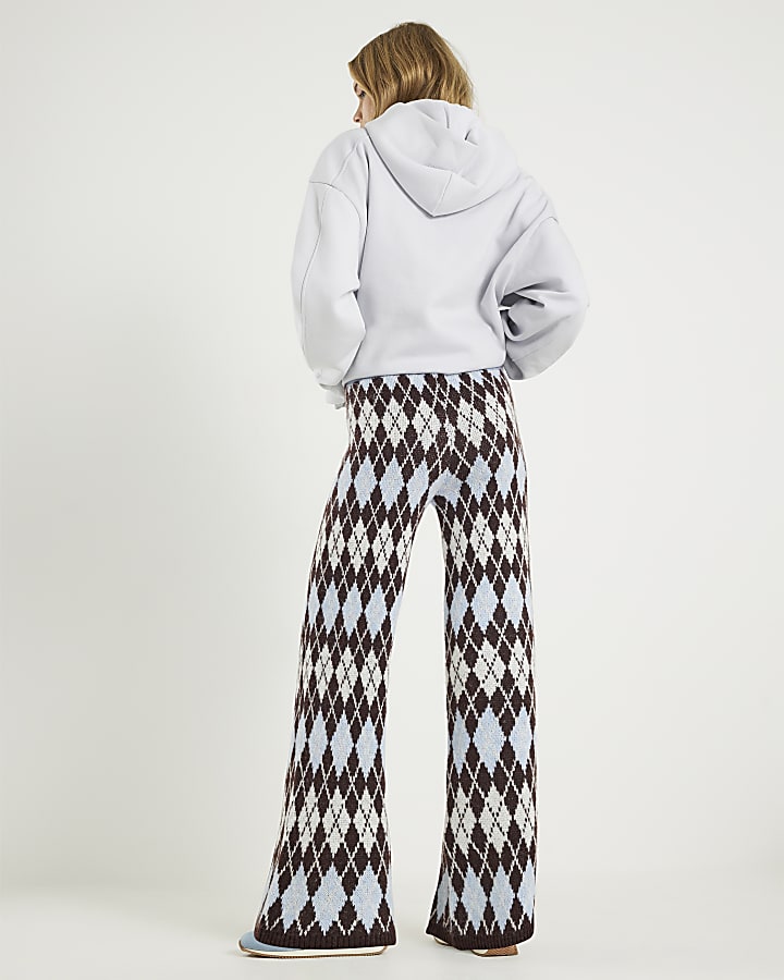 River Island Blue Argyle Knit Trousers