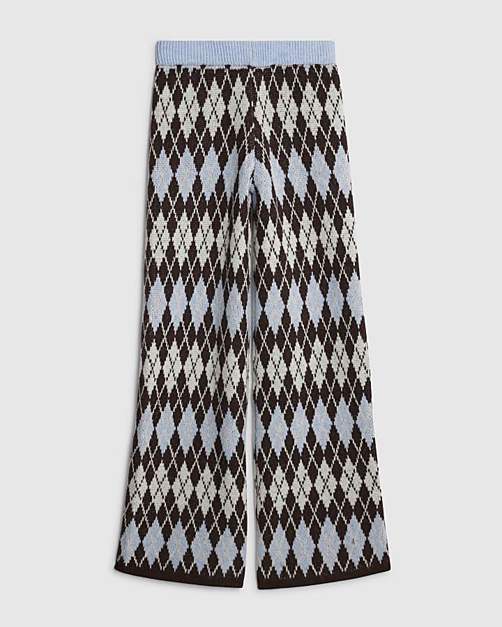 river island Blue Argyle Knit Trousers
