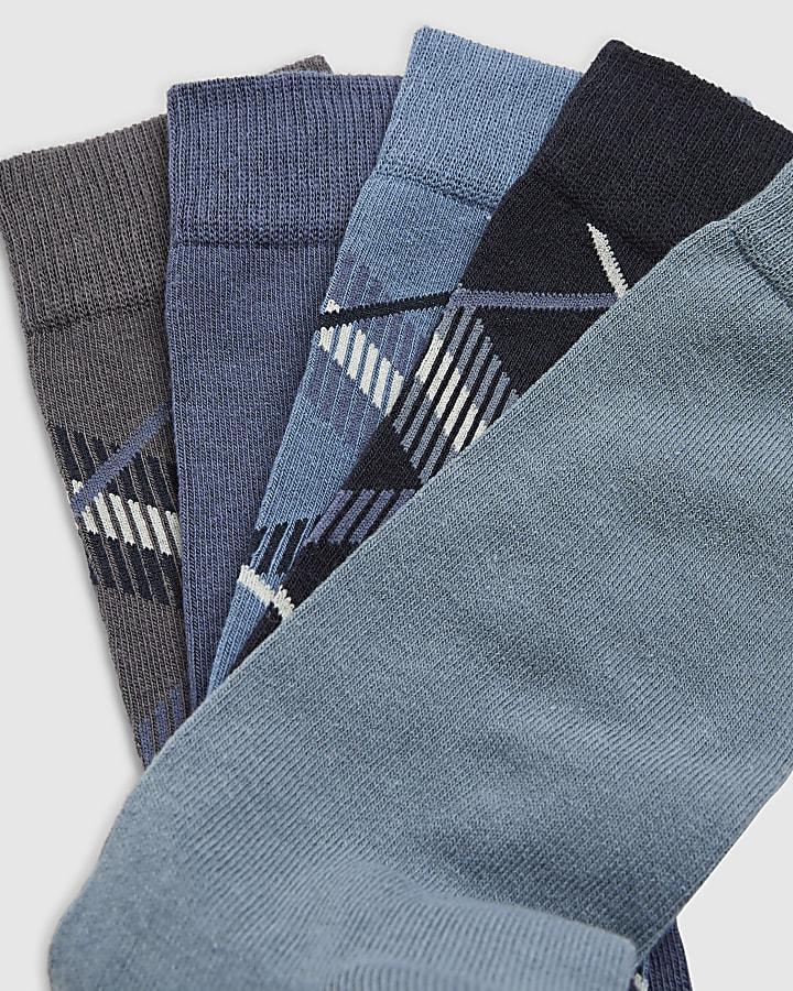 River Island Blue Argyle Print Pack Of 5 Socks