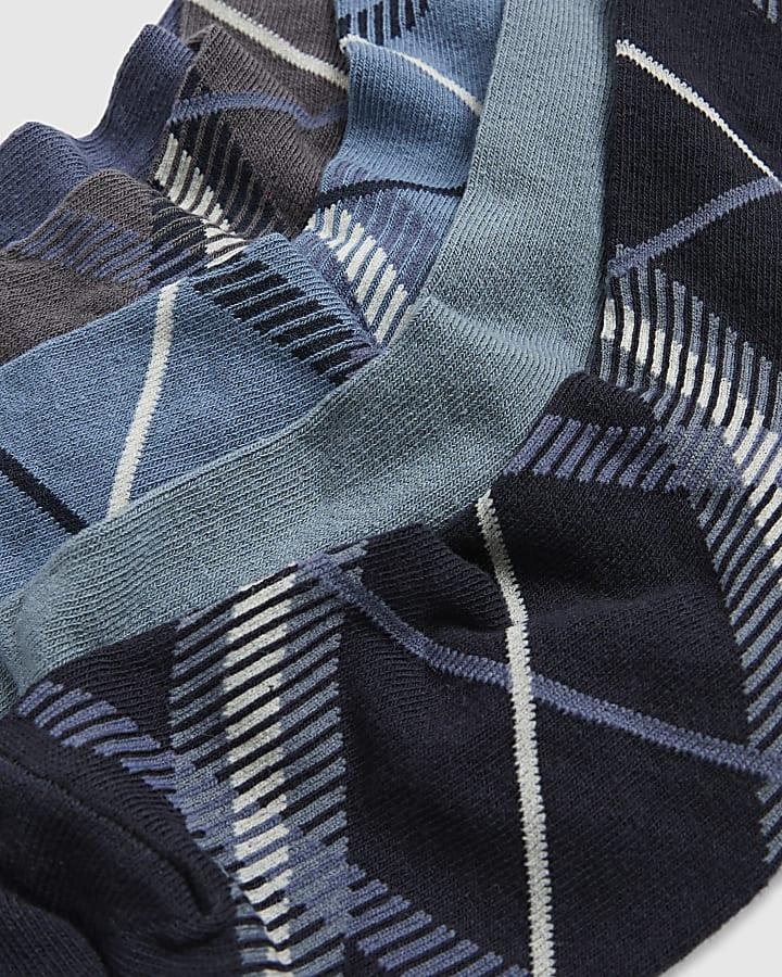 river island Blue Argyle Print Pack Of 5 Socks