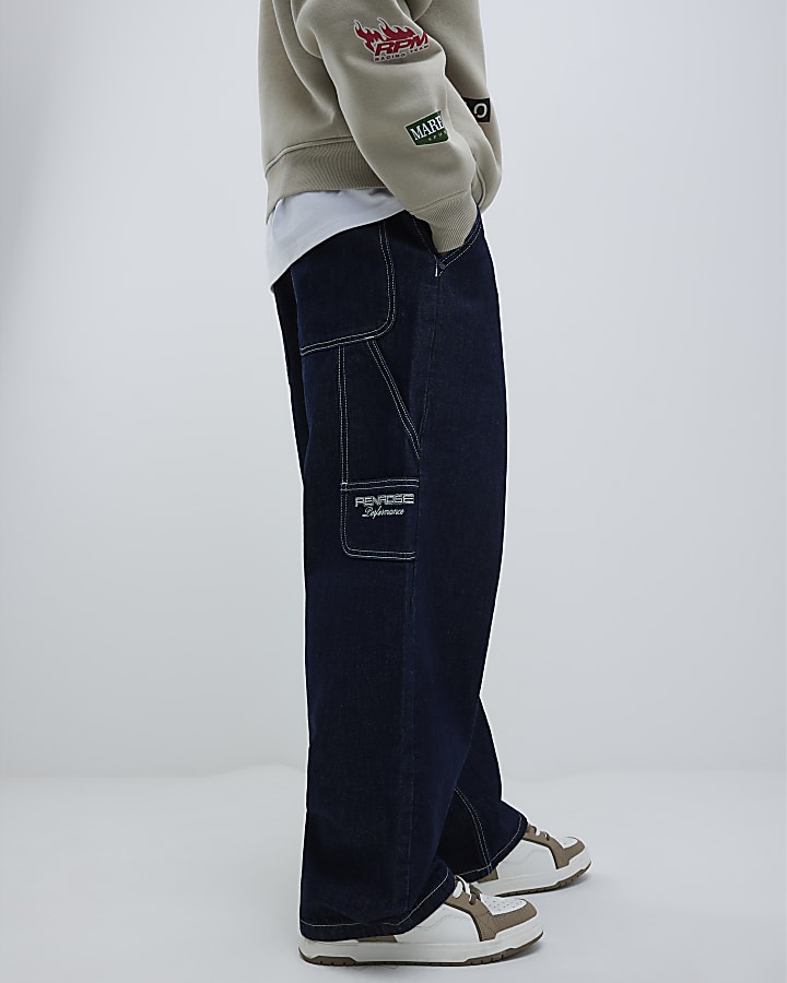 River Island Blue Baggy Fit Carpenter Jeans