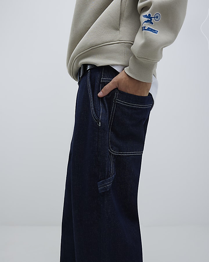 River Island Blue Baggy Fit Carpenter Jeans