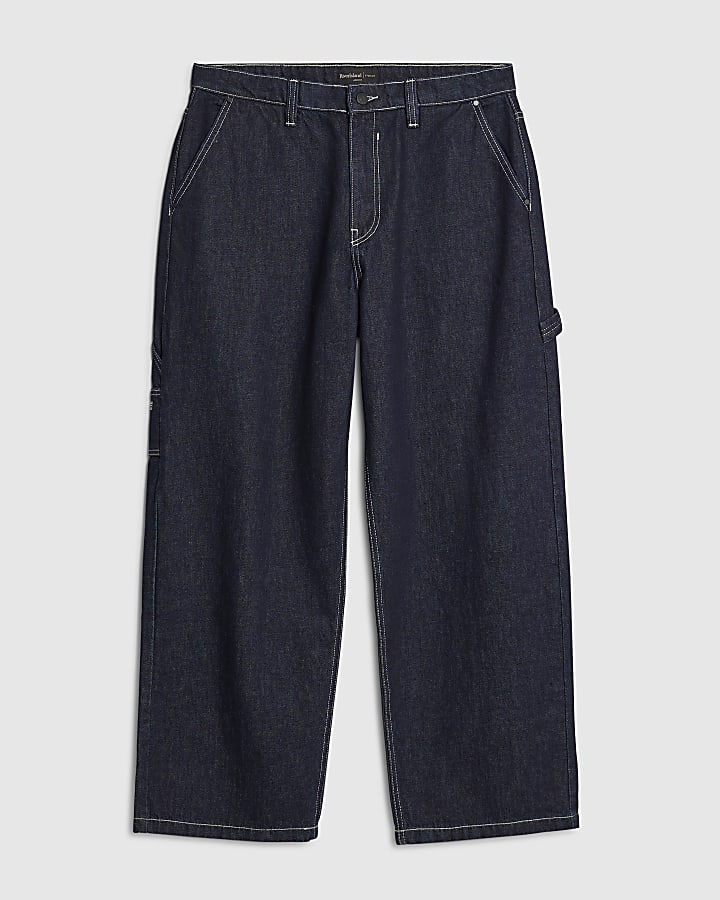 river island Blue Baggy Fit Carpenter Jeans