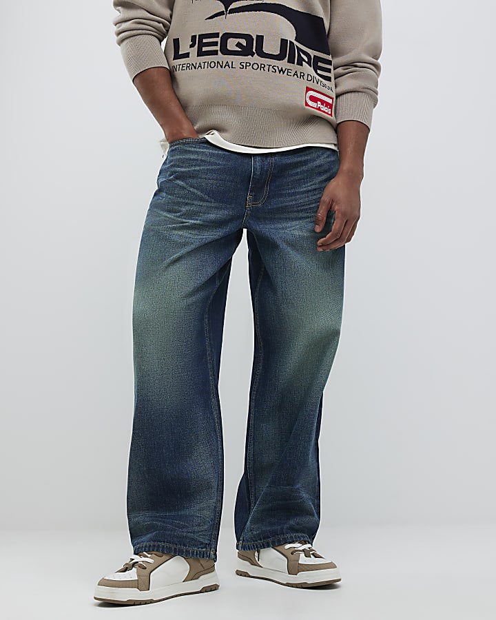 River Island Blue Baggy Fit Jeans