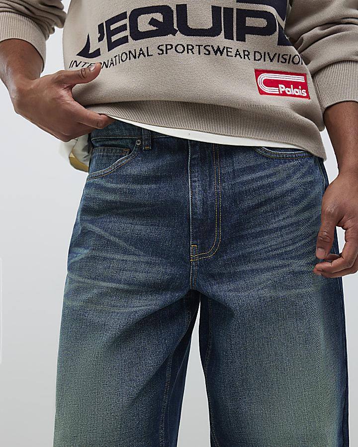 River Island Blue Baggy Fit Jeans