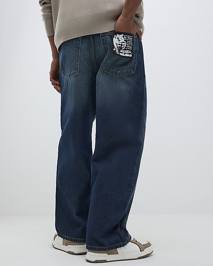 River Island Blue Baggy Fit Jeans