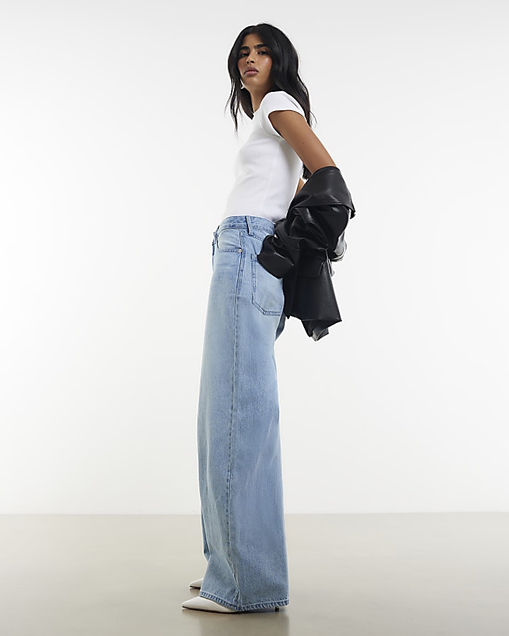 River Island Blue Baggy Wide Leg Jeans