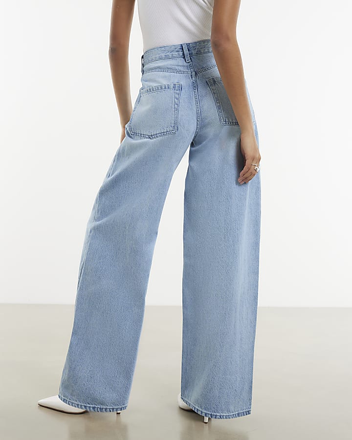 River Island Blue Baggy Wide Leg Jeans