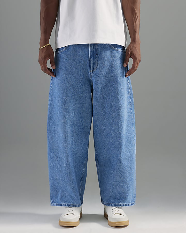 River Island Blue Barrel Leg Jeans