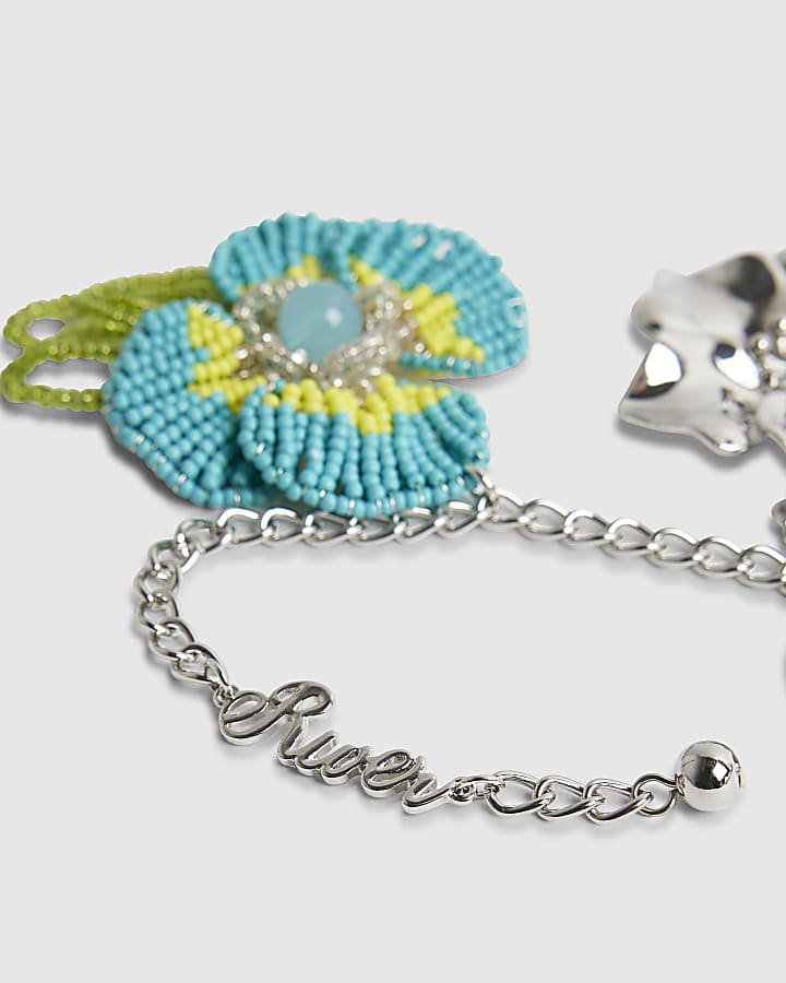 river island Blue Beaded Flower Charm