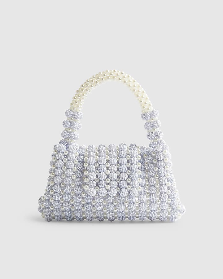River Island Blue Beaded Pearl Clutch Bag