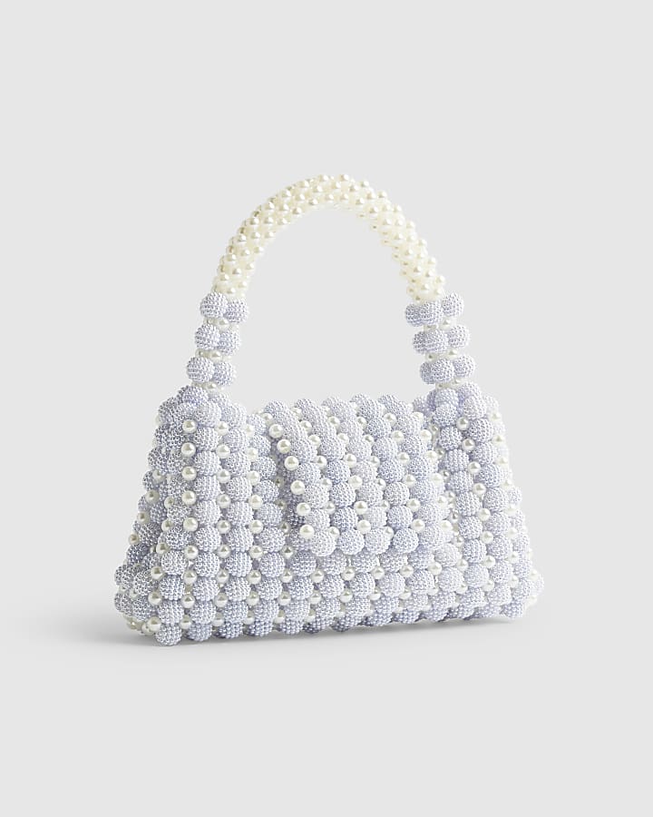 River Island Blue Beaded Pearl Clutch Bag