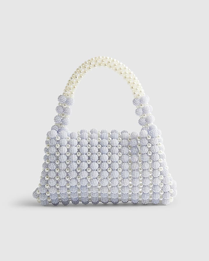 River Island Blue Beaded Pearl Clutch Bag