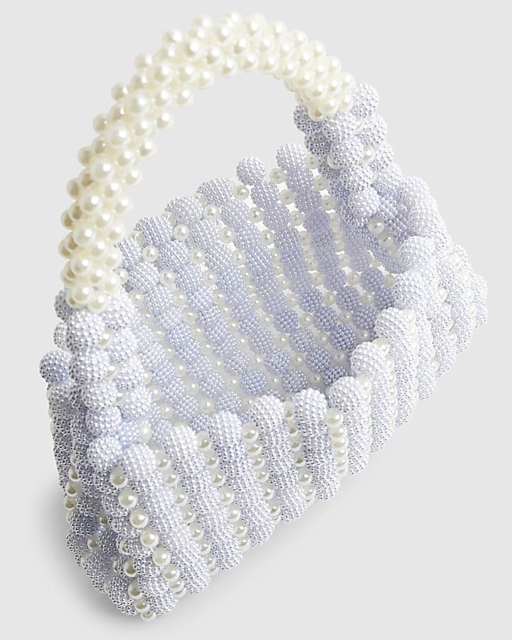 river island Blue Beaded Pearl Clutch Bag