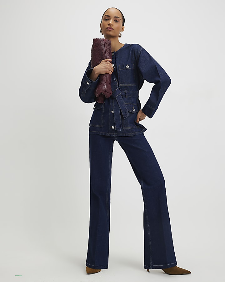 River Island Blue Belted Denim Jacket