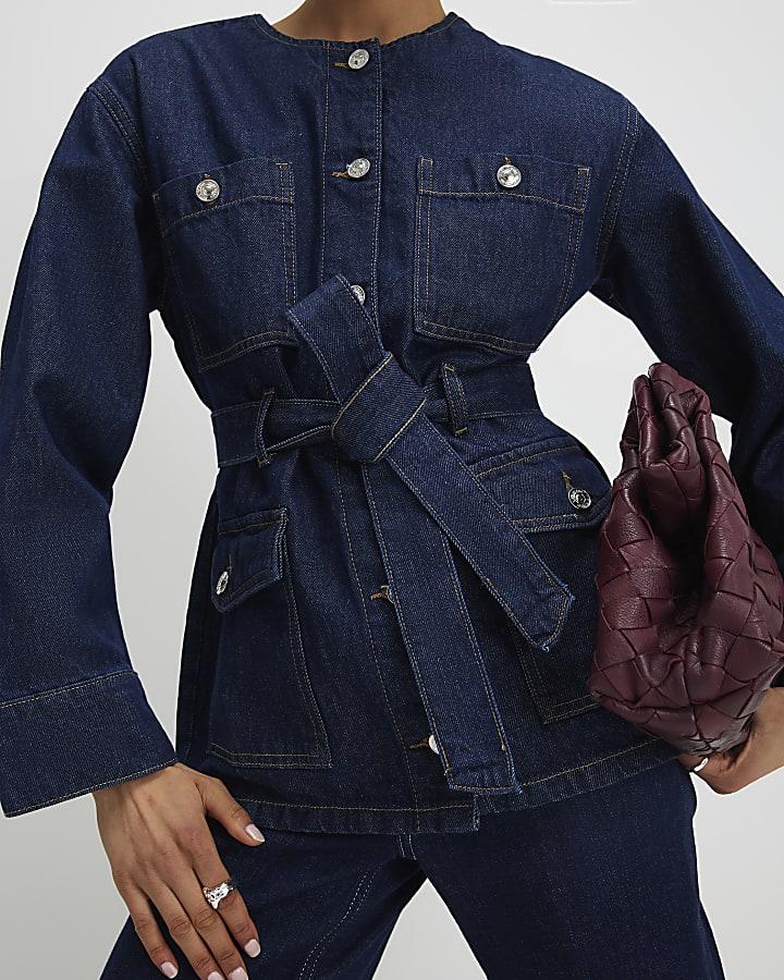 River Island Blue Belted Denim Jacket