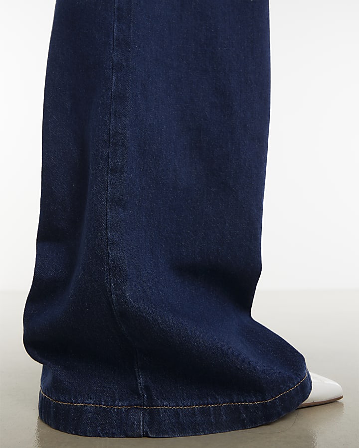 River Island Blue Belted Pleated Wide Leg Jeans