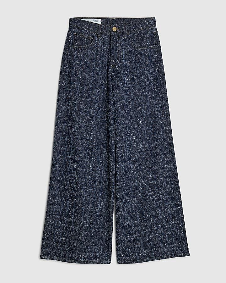 river island Blue Boucle Baggy Wide Leg Jeans