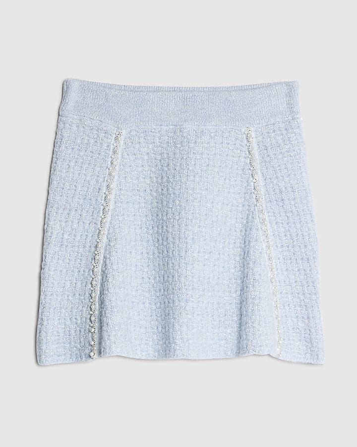 river island Blue Boucle Embellished Mini Skirt
