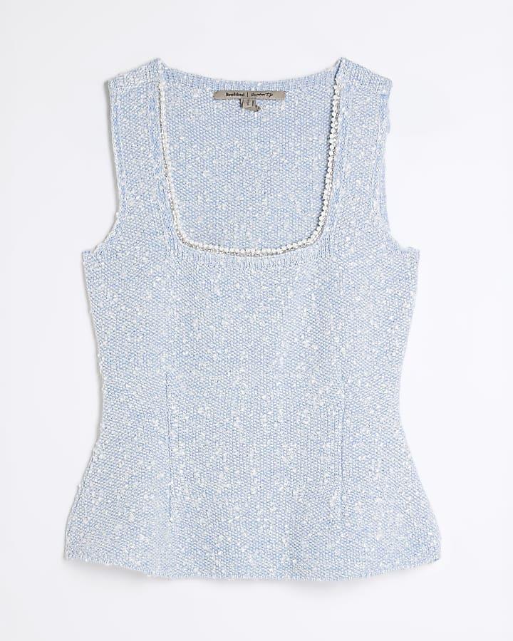 river island Blue Boucle Embellished Trim Vest