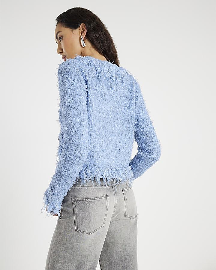 River Island Blue Boucle Long Sleeve Cardigan