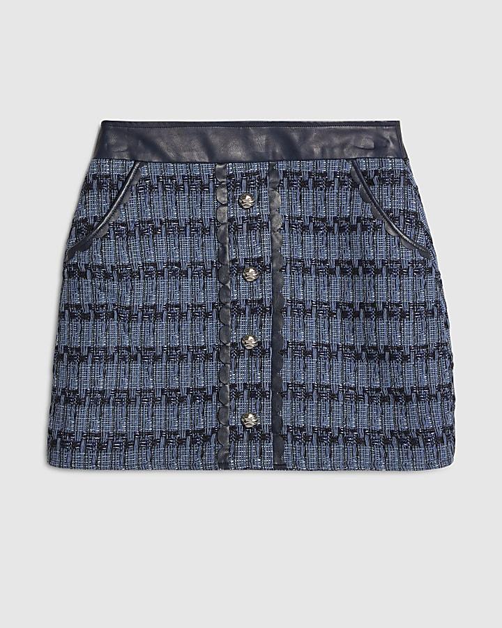 river island Blue Boucle Scallop Mini Skirt
