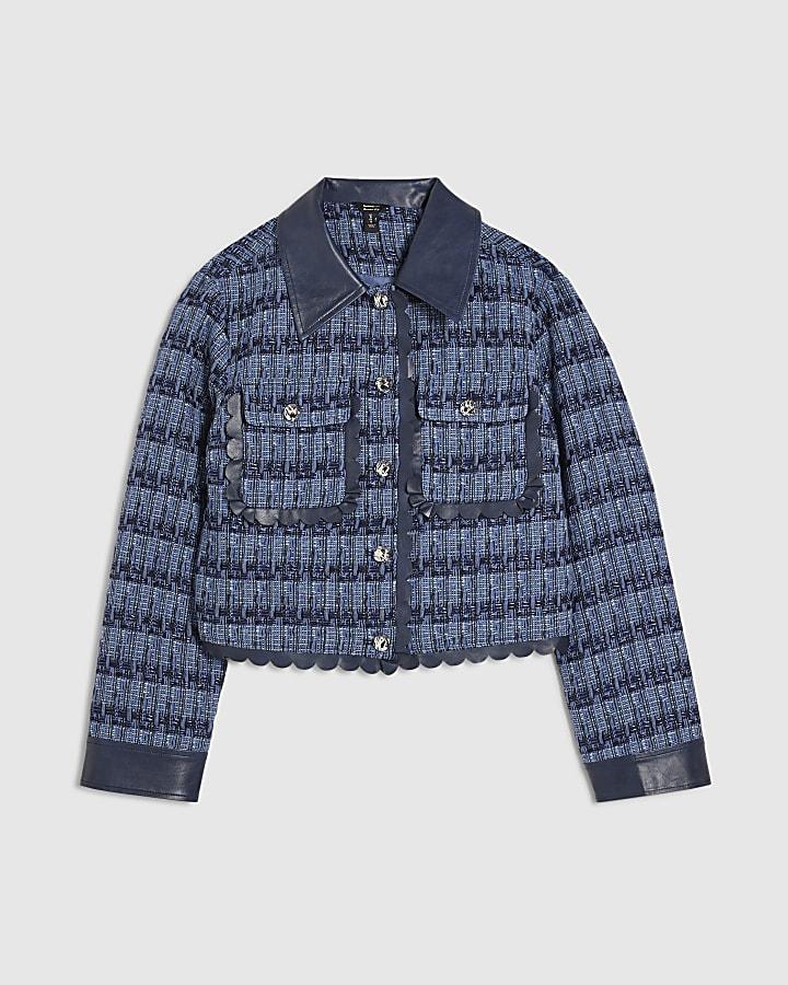 river island Blue Boucle Scallop Trophy Jacket
