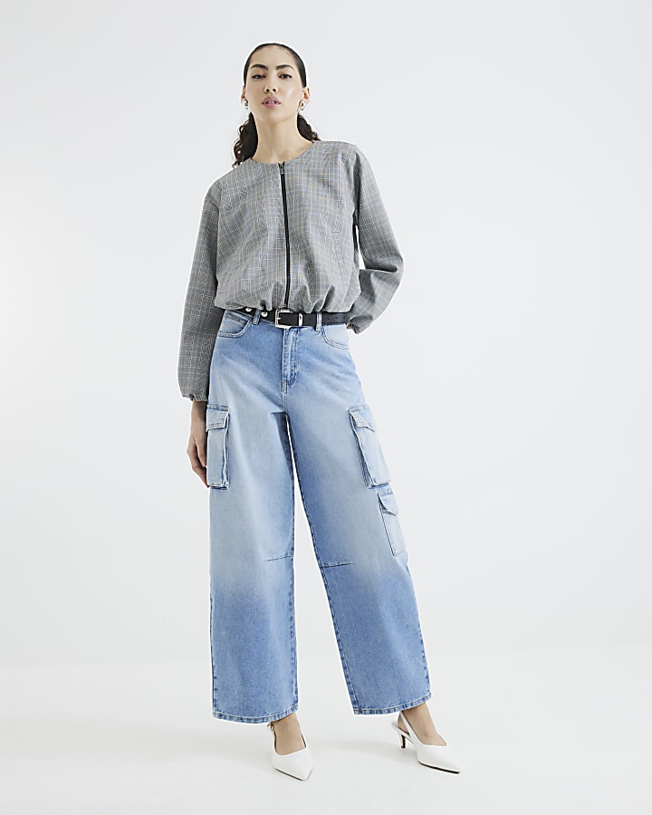 River Island Blue Cargo Pocket Barrel Leg Jeans