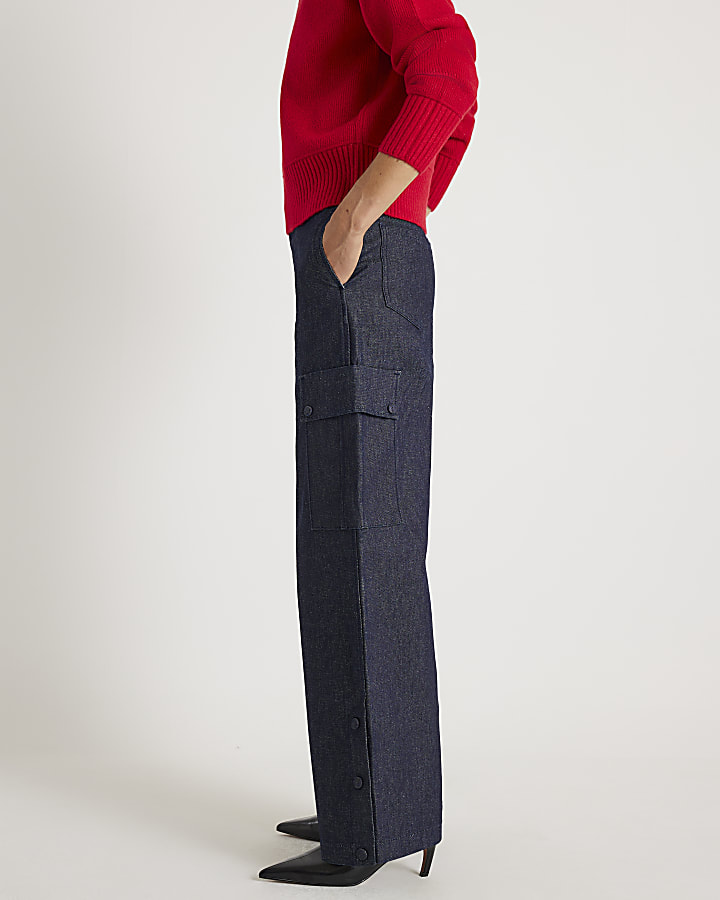 River Island Blue Cargo Wide Leg Jeans