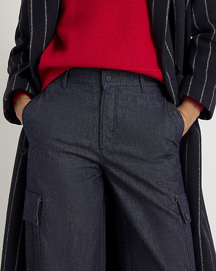 River Island Blue Cargo Wide Leg Jeans