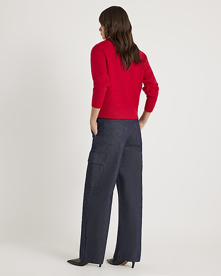 River Island Blue Cargo Wide Leg Jeans